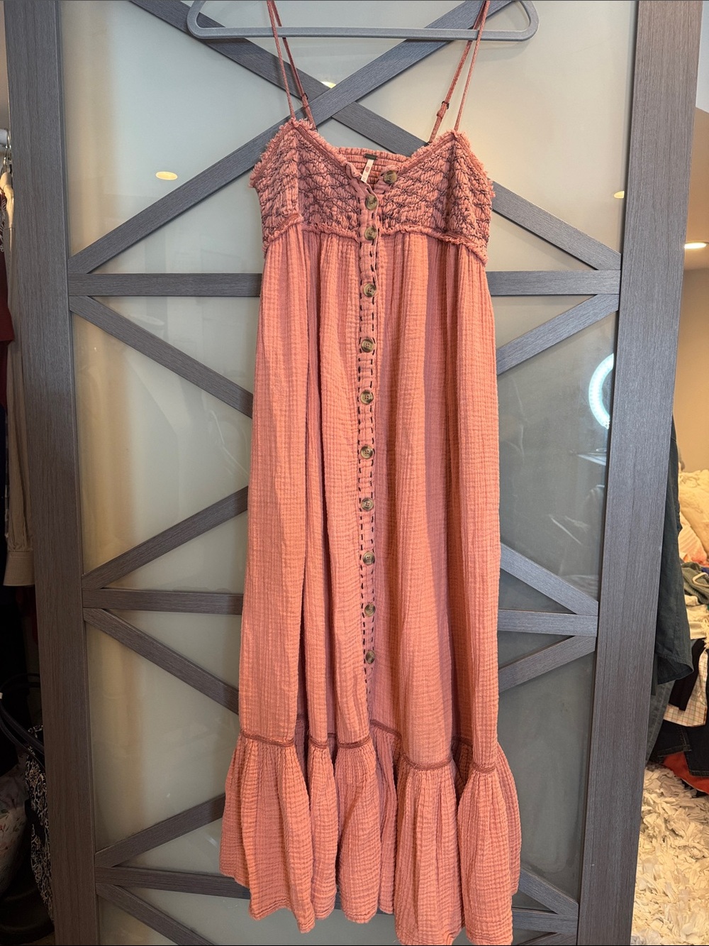 Free People Mauve Pink Textured Midi Dress with Buttons